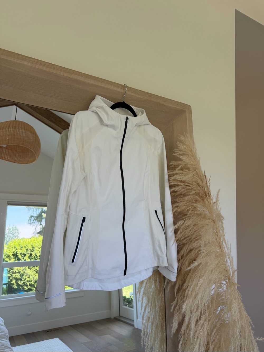 Lululemon Lightweight White Hooded Jacket with Black Zip Accents
